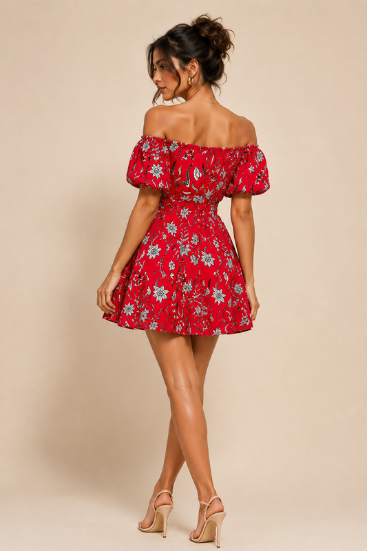 Red off shoulder Mini Dress