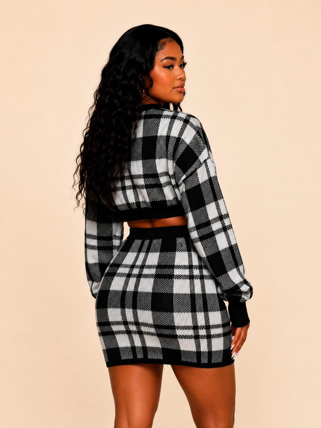 Black and white Plaid Set