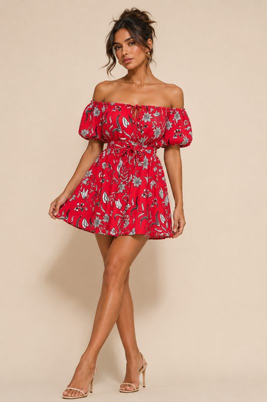 Red off shoulder Mini Dress
