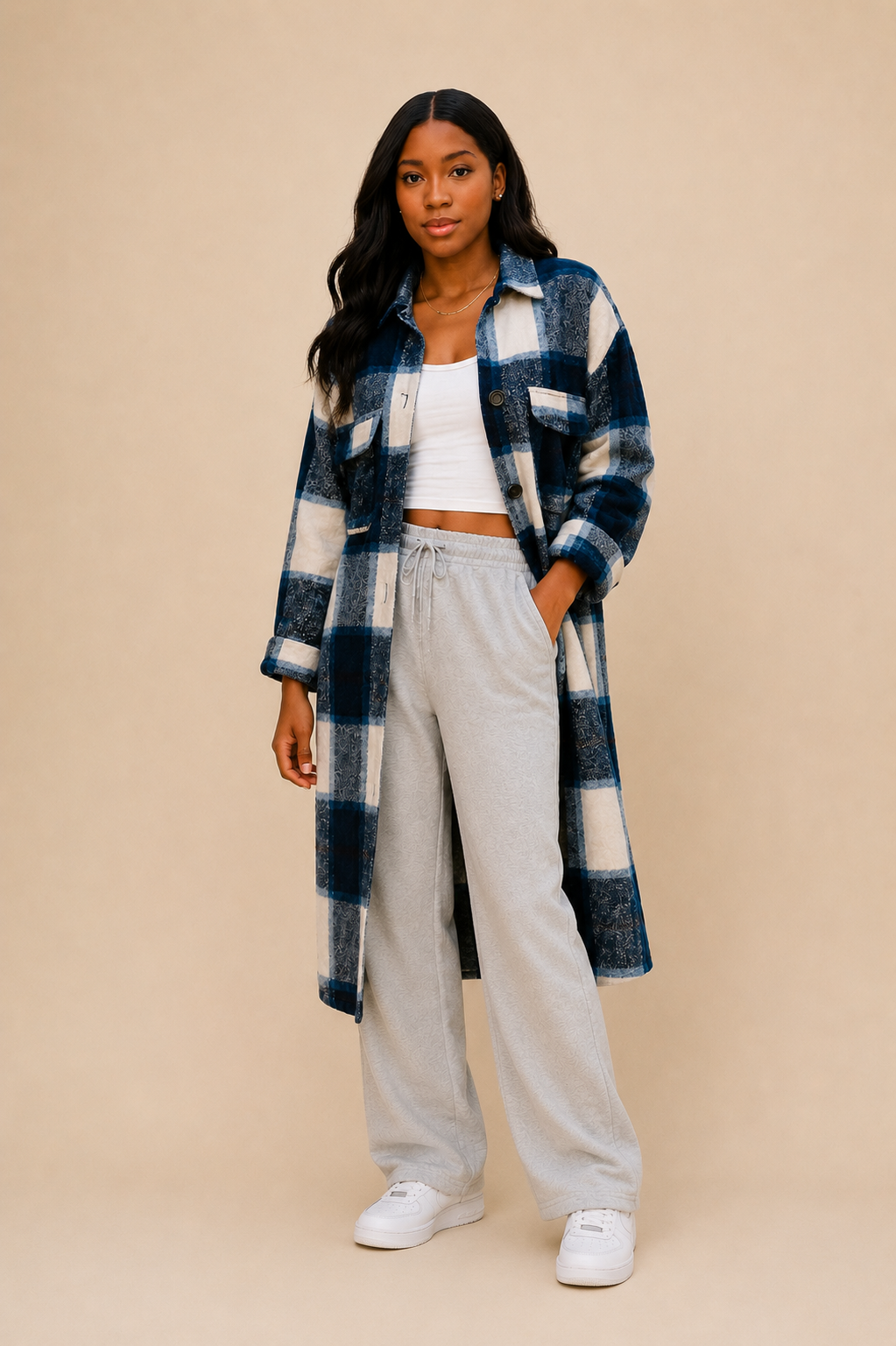 Navy Plaid Flannel Jacket