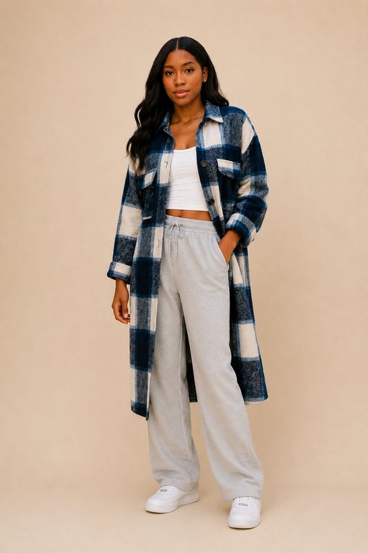 Navy Plaid Flannel Jacket