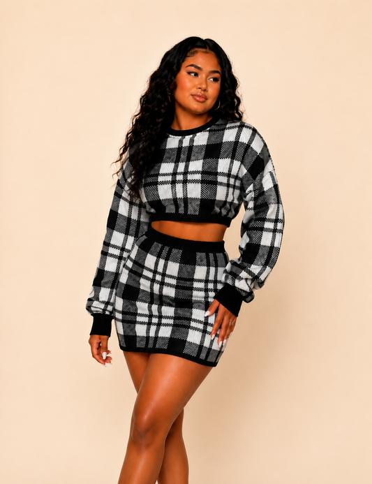 Black and white Plaid Set