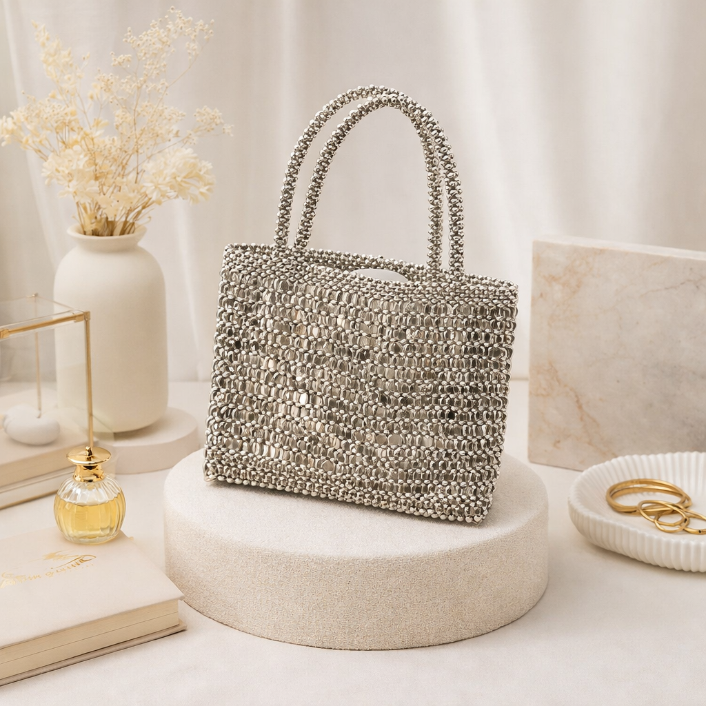 Silver Beaded Handbag