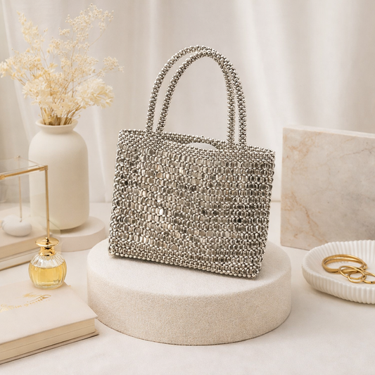 Silver Beaded Handbag