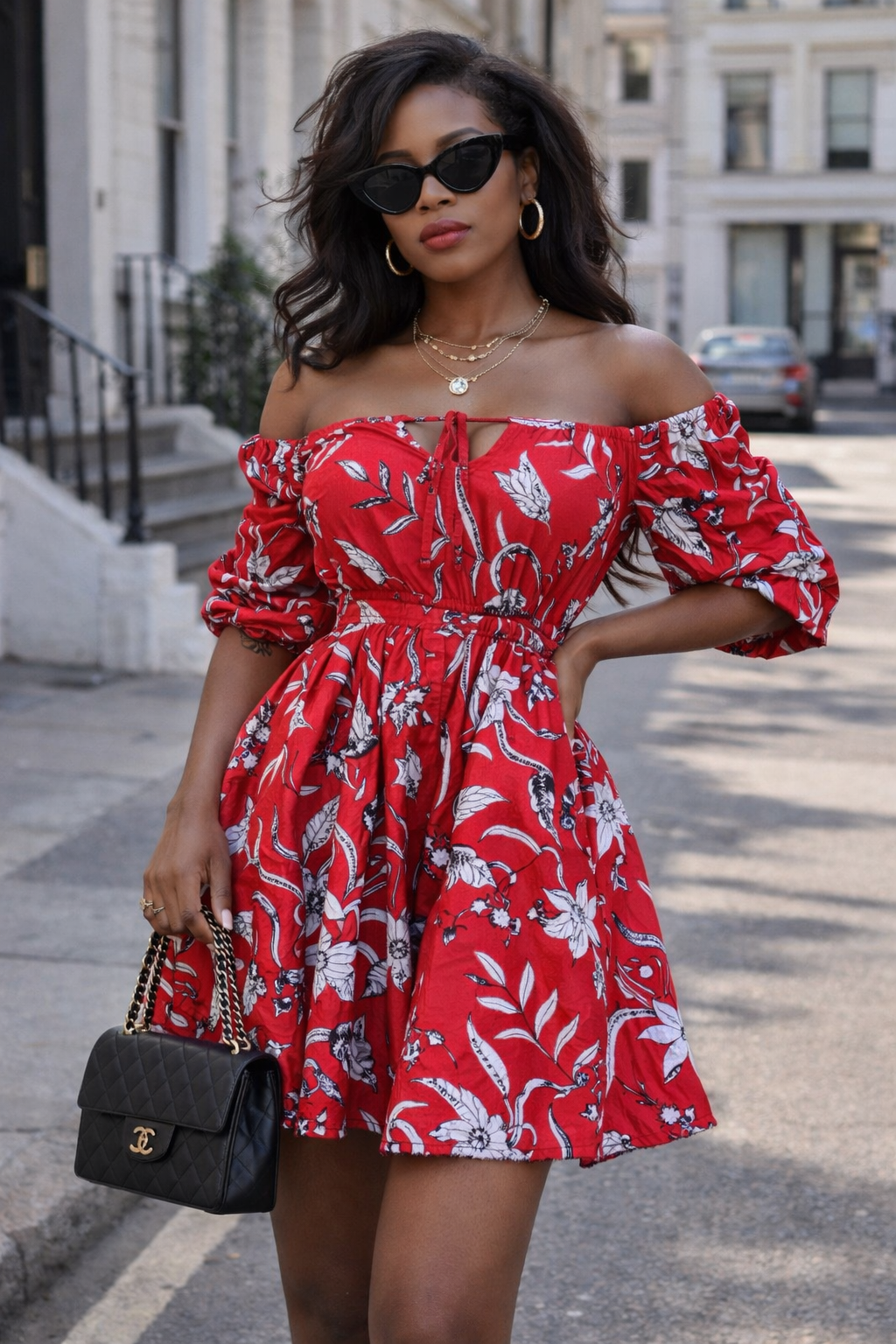 Red off shoulder Mini Dress