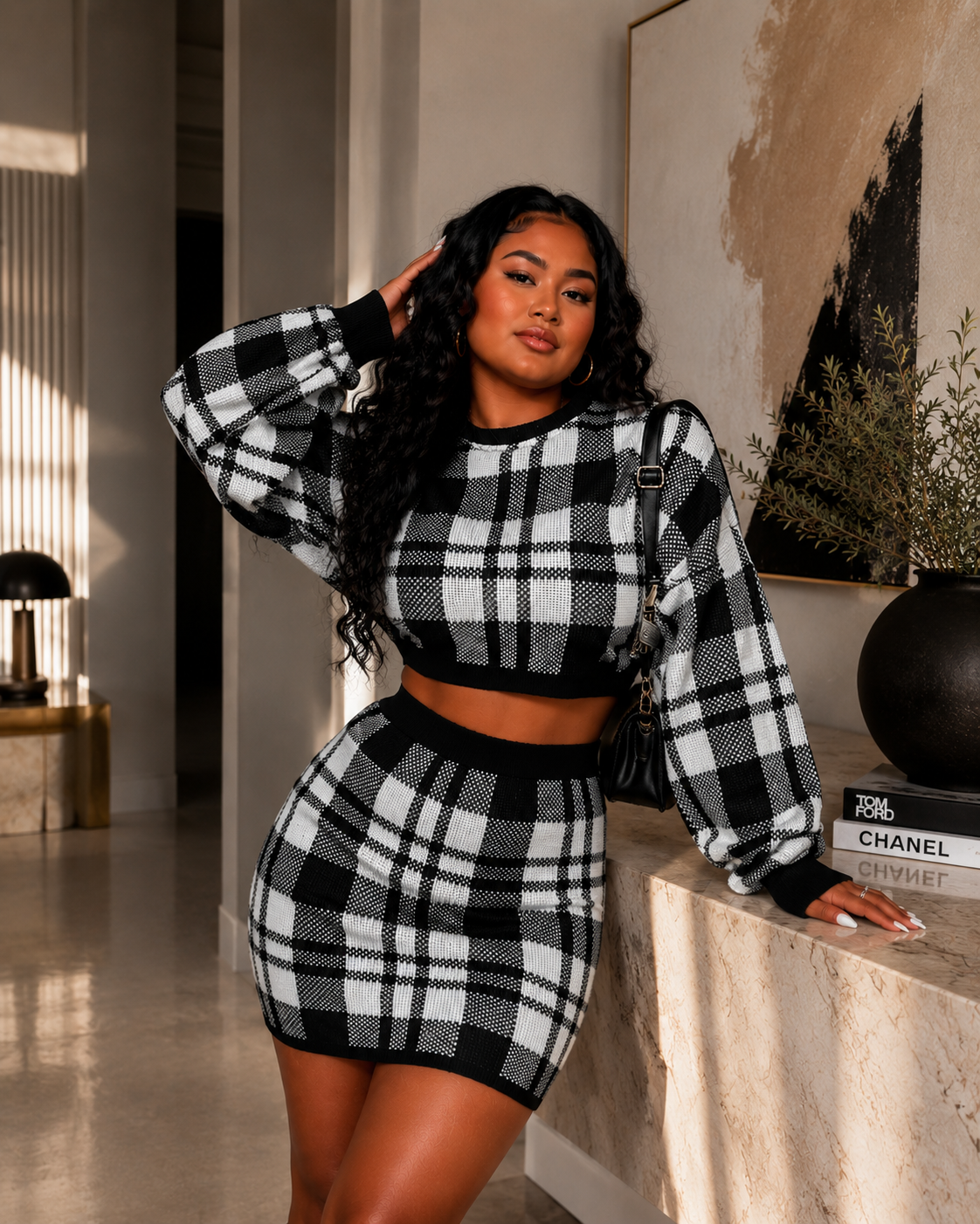 Black and white Plaid Set