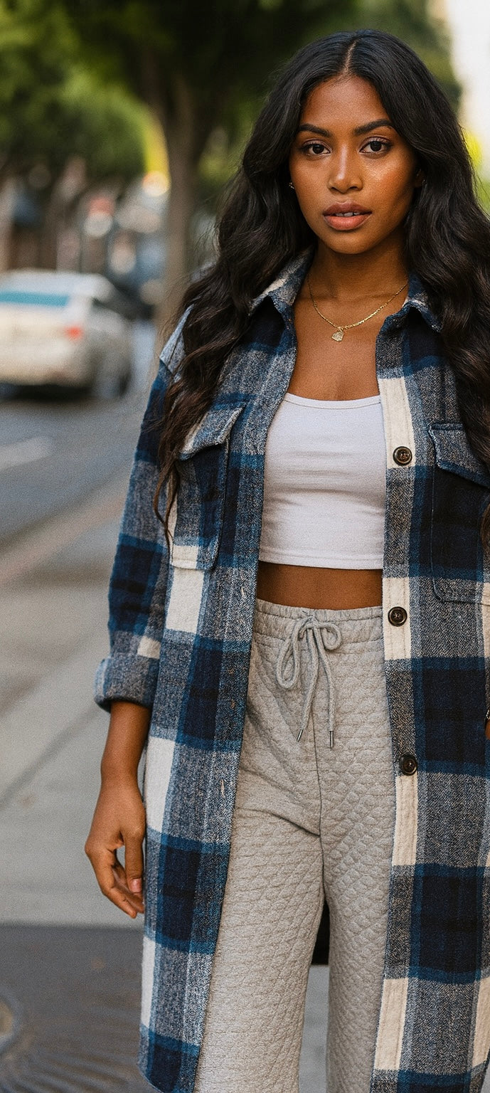 Navy Plaid Flannel Jacket