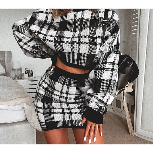 Black and white Plaid Set