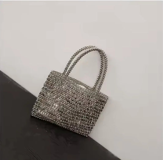 Silver Beaded Handbag